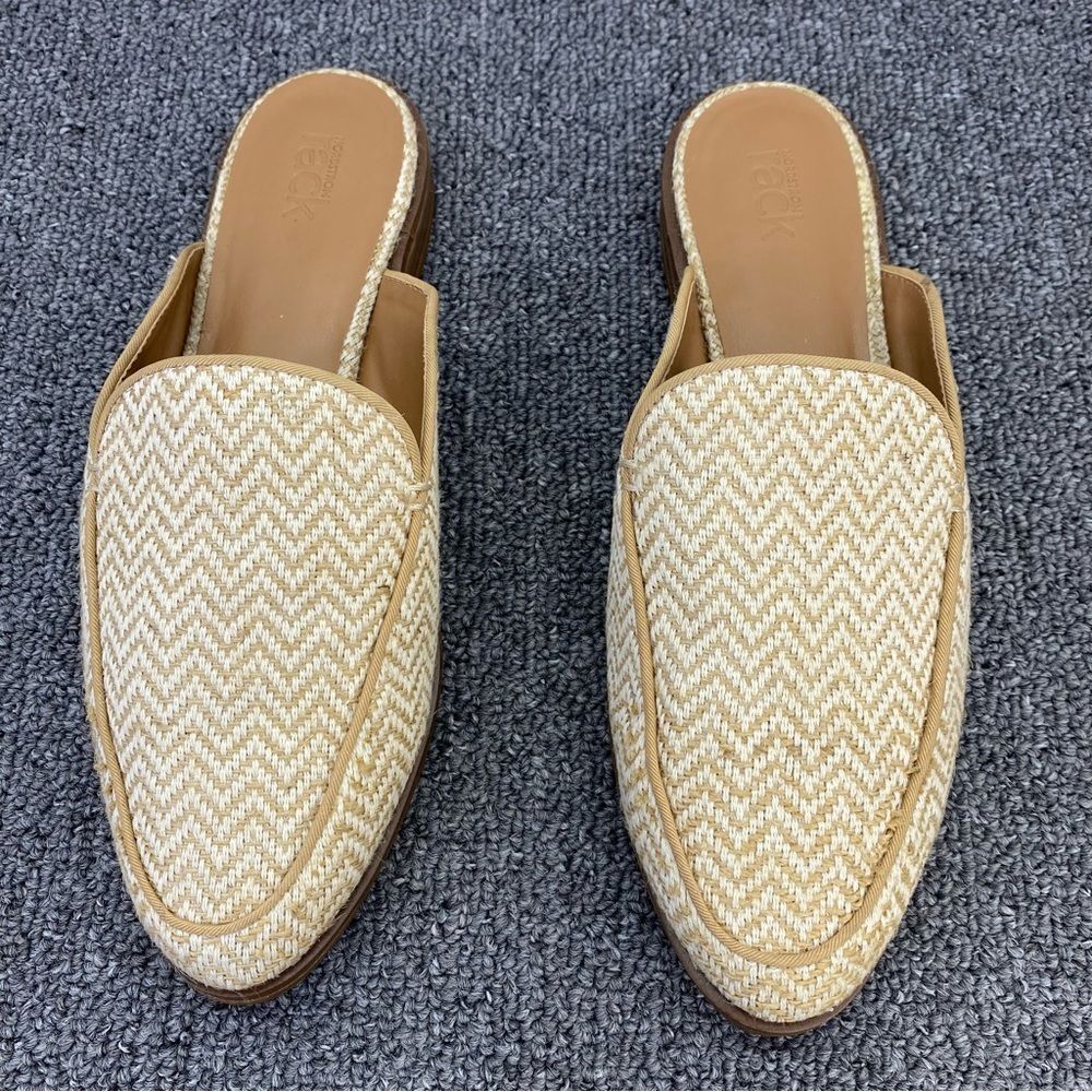Nordstrom Rack Natural Woven Slip-On Mule Flats 9M Cream Tan Coastal Grandmother - Picture 2 of 10